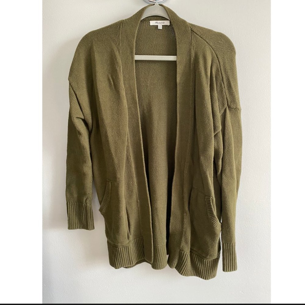 madewell olive green open cardigan xs